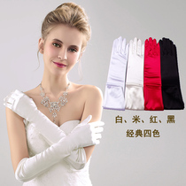 Liyuan dress wedding gloves long satin over elbow winter bright green red white rice black elastic wedding gloves