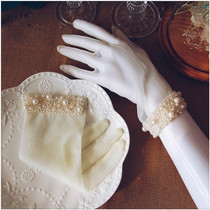 Liyuan wedding gloves tulle cheongsam dress cuffs hand-stitched beads Bride wedding gloves toast evening dress