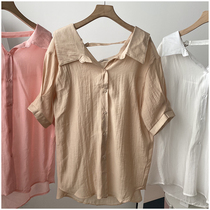 Summer new Korean version POLO collar single breasted loose short-sleeved shirt top womens tide 39778