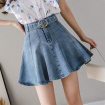 European station 2021 spring and summer new denim skirt womens high waist umbrella skirt small man A short skirt anti-light skirt