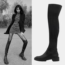 2022 autumn winter new womens shoes black high cylinder elastic boots slim and thick bottom flat bottom long cylinder overknee boot drop-down cylinder