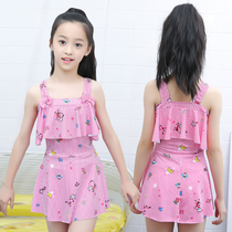 Childrens one-piece swimsuit girl cute flat corner princess skirt hot spring fashion stripe Hot Spring Childrens Big Boy swimsuit