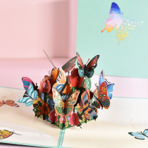Flying butterfly 3D three-dimensional greeting card birthday festival creative color paper carving folding childrens students blessing card