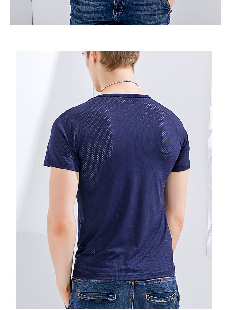 冰丝网眼短袖男夏季镂空网纱速干男士t恤透气运动薄款大码半袖潮