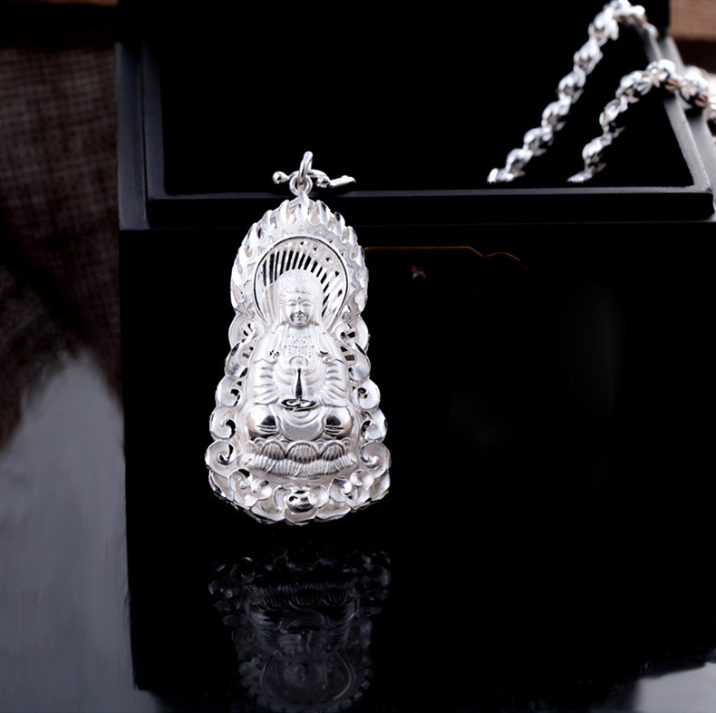 福润昌 s990纯银观音吊坠银观音牌观世音项链男士女男款吊坠