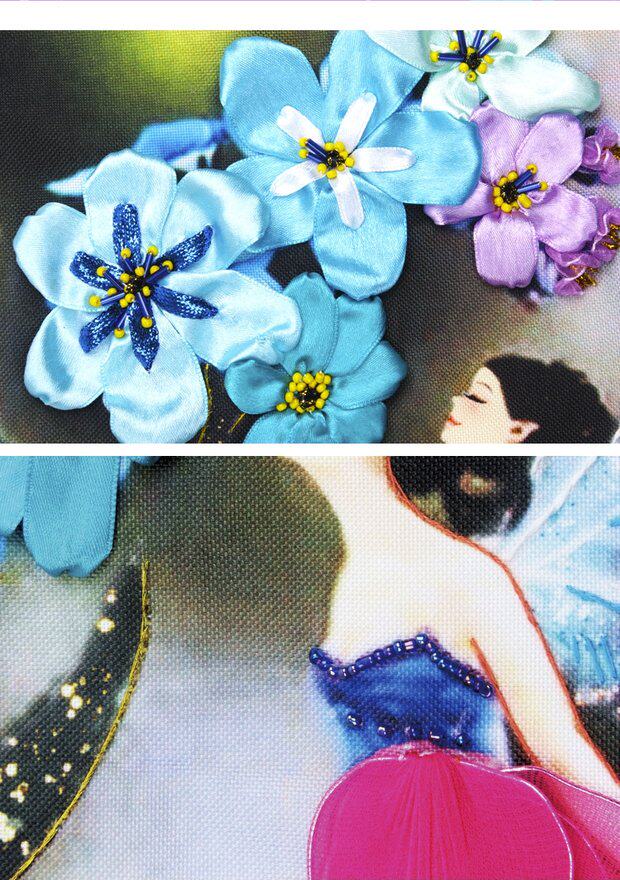 新款丝带绣客厅挂画卧室彩印儿童卡通人物系列3d十字绣精灵之吻