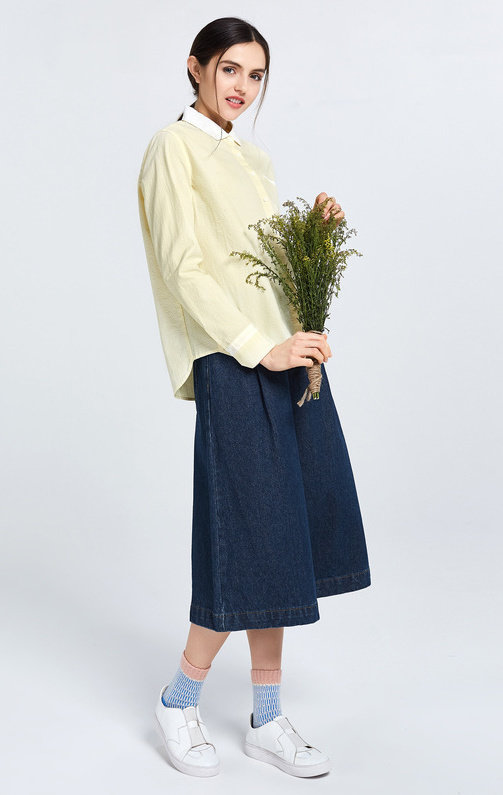 古木夕羊/gmxy2018春女装新品细条纹短衬衫d571305