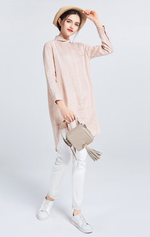 古木夕羊/gmxy2018春女装新品麻料条纹长衬衫d571307