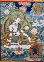Tibet hand-painted Thangka retreat Guanyin three-headed Lord Chedan Tashi hand-painted Rengong Zen entrance wall pendant