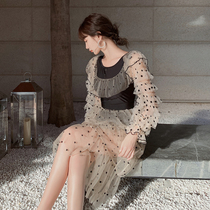 Swimsuit Korean ins Fairy Lace One-piece dress conservative small chest long sleeve belly thin belly thin hot spring swimsuit