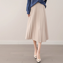 FENPERATE 2022 Early spring New products Leisure high waist Canopy Slim Almond color Jane about 100 pleats half-body dress