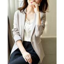FENPERATE 2021 Early spring New products high-end grey commute 100 lap lace splicing a grain buttoned suit woman