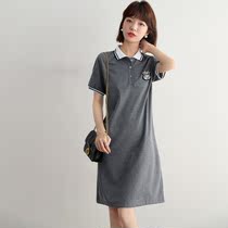 FENPERATE Grey Trendy Casual Dress Woman Summer New Polo Polo Collar Straight Barrel Minus 100 hitch