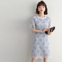 FENPERATE 2022 STYLE ROMANTIC ADVANCED Light Grey Blue Elegant Light Cooked Wind Lace Snowspun Dress