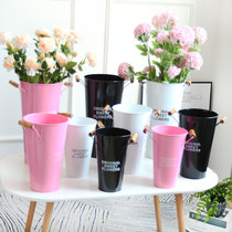 Nordic Creative Nets Red Dry Flowers iron Tin Barrel Special Iron Art Vase Flowers Basin Decoration Floor Flower Flower Holder