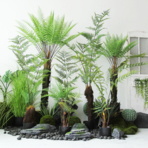 Simulation of Hericiums head fern plant potted fake tree natural Zen green plant original forest line landscape dog Fern large ornaments