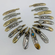 Broken copper leather carving leather art pure copper Japanese-style Cai cloth buckle feather pendant Japanese-style retro American retro cattle accessories