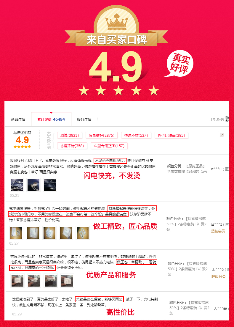 【两条装】古尚古正品苹果数据线1米