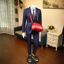 136524 Spring business dress Korean slim stripe wedding groom mens casual suit suit two-piece suit
