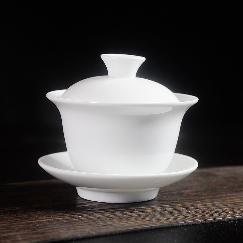 白磁手絵蓋碗陶磁純手薄子工夫茶具渍茶碗三才碗敬茶杯