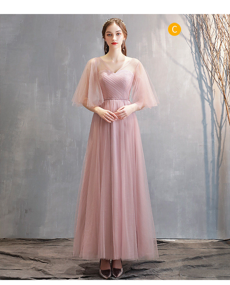 批发伴娘服女2021新款秋季韩版藕粉色一字肩姐妹团连衣裙显瘦宴会