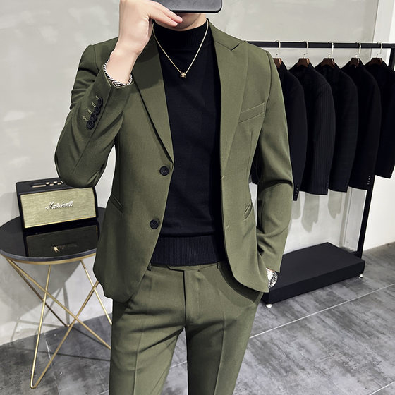 Advanced sensory suits men's suit Korean slim wedding dress two -piece solid business dress casual casual suit Advanced sensory suits men's suit Korean slim wedding dress two -piece solid business dress casual casual suit