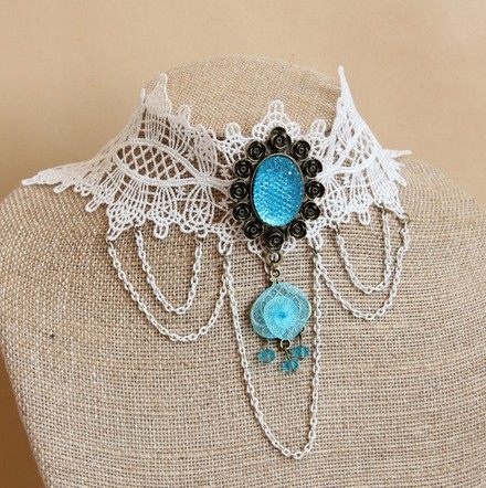 包邮白色蕾丝项链颈饰简约珍珠可爱公主风锁骨链洛丽塔花朵流苏链_7折