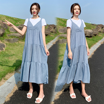 Pregnant womens long dress before and after summer wear maternity dress 2020 summer dress Korean version of loose two-piece pregnant women dress