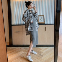 Pregnant womens autumn suit Fashion Net red ocean air belly thin not show long skirt spring and autumn dress