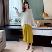 Pregnant women autumn dress fashion over knee suspenders long skirt long Net red Foreign Air small fragrance set two-piece set