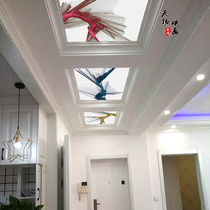 New Chinese style black and white gray art glass ceiling aisle corridor living room entrance ceiling decoration transparent glass ceiling