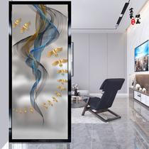 New Chinese abstract line art glass screen partition background wall frosted painted transparent double-sided entrance