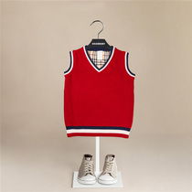 Boys and girls vest sweater autumn bottoming V-neck vest baby foreign style British style cotton sweater
