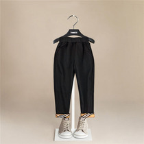 Boys and girls casual cotton trousers thin spring and autumn baby British classic plaid elastic pants outside wear foreign pants tide