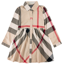 Girls baby British style patterned long-sleeved dress spring and autumn thin childrens pure cotton net red dress foreign princess dress