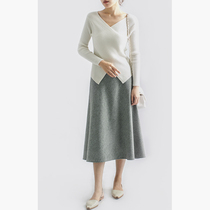 YuanYin autumn and winter retro Harajuku simple socialite A- line dress gray long dress wool wool woolen skirt skirt skirt women