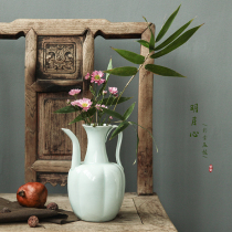 (Mingyue Heart) Imitation Song Hutian Kiln Shadow Green Glaze Melon Holding Pot Hand-held Tea Antique Flower Pot Water