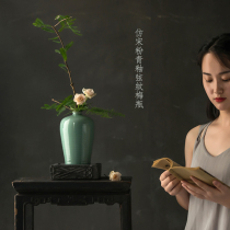 Ximingtang handmade Imitation Song powder green glaze string plum bottle antique celadon flower Ware ansiyuan old collection vase