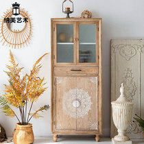 Retro American Country Wine Cabinet Side Cabinet Home Restaurant Double Open Door Creative Carved Homestay Wall Decoration High Cabinet