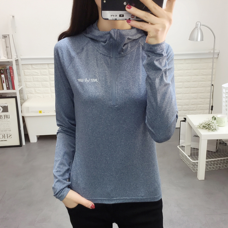 Outdoor sports long sleeve hooded quick-drying clothes for women breathable mountaineering running yoga top Slim stretch quick-drying T-shirt