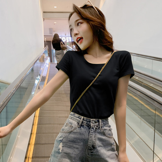 반팔 티셔츠 여성 2021 새로운 슬림 솔리드 컬러 바닥 셔츠 기질 여름 화이트 탑 퓨어 코튼 반팔 티셔츠 반팔 티셔츠 여성 2021 새로운 슬림 솔리드 컬러 바닥 셔츠 기질 여름 화이트 탑 퓨어 코튼 반팔 티셔츠