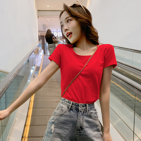 반팔 티셔츠 여성 2021 새로운 슬림 솔리드 컬러 바닥 셔츠 기질 여름 화이트 탑 퓨어 코튼 반팔 티셔츠 반팔 티셔츠 여성 2021 새로운 슬림 솔리드 컬러 바닥 셔츠 기질 여름 화이트 탑 퓨어 코튼 반팔 티셔츠