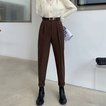 High waisted suit pants autumn and winter black Haren pants slim hairy radish pants ankle-length pants children 2021 New