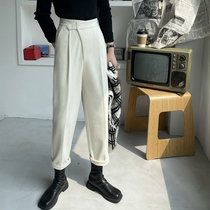 High-waisted suit pants womens autumn and winter woolen pants 2021 New loose Korean Haren pants slim radish pants