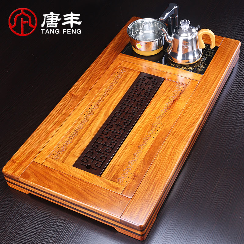 Tang Feng kung fu tea set suits for large hua limu tea tray was four unity of electric heating furnace of a complete set of European tea home z