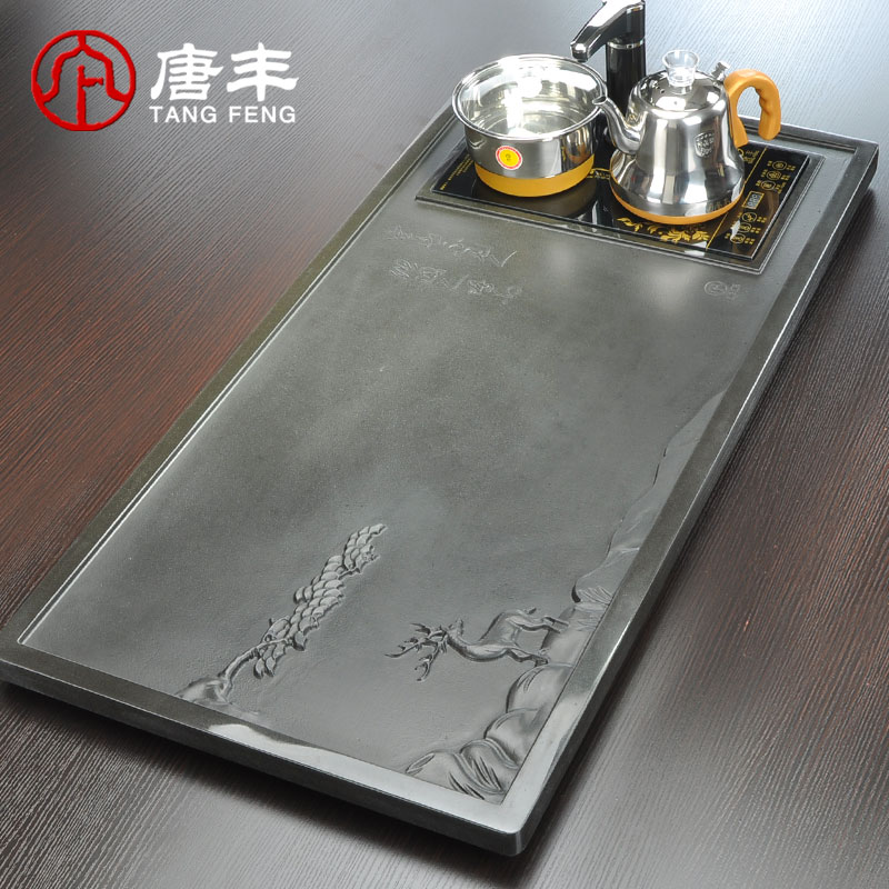 Tang Feng sharply stone tea tray was stone tea sets the whole piece of black stone, stone tea sea large four z and electric heating furnace