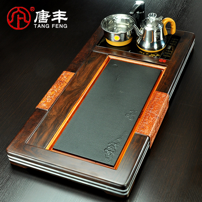 Tang Feng ebony black stone tea tray panel hua limu tea tea table 4 z one kung fu tea set electric heating furnace