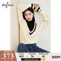 Eveli womens sweater Campus style single product bottoming shirt V-neck fake two-piece cardigan womens treasure wool