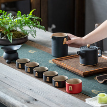 Black Pottery Gongfu Tea Suit Home Office Retro Ceramics Whole Set Gift Box Luxurious Chinese High-end Tea Tea Tea Cup