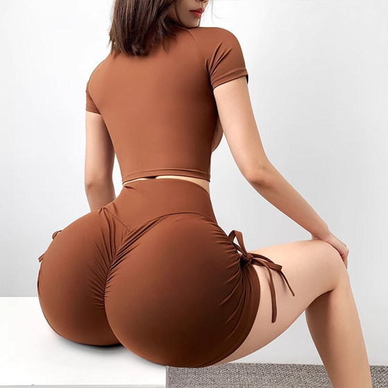 Mitaogirl DrawString Peach Butt 여성용 고무성 스포츠 바지 꽉 요가 바지 여름을위한 피트니스 반바지 Mitaogirl DrawString Peach Butt 여성용 고무성 스포츠 바지 꽉 요가 바지 여름을위한 피트니스 반바지